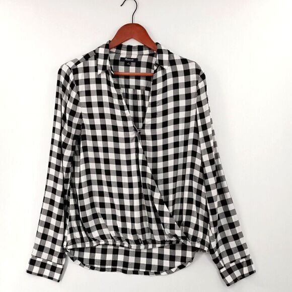 Madewell Wrap Front Shirt Medium Buffalo Check Popover - Picture 3 of 11